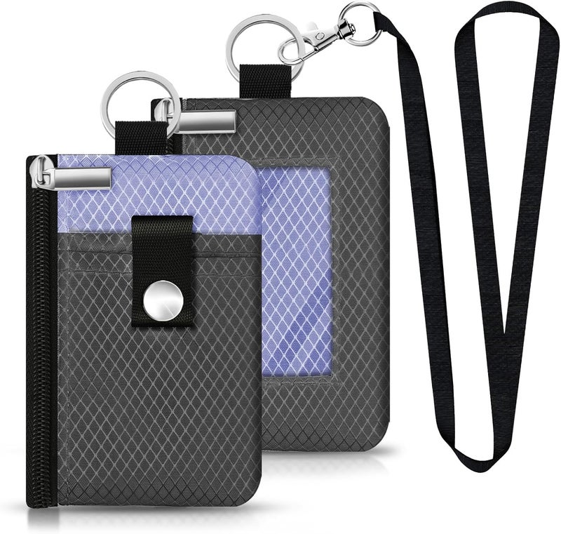 CCUMI Minimalist RFID Blocking Small Wallet with ID Window,WaterResistant Zip Id Case Wallet with Lanyard Keychain for Cards,Cash,Travel,Women,Men (DarkGrey/Lavender Purple) - Image 1
